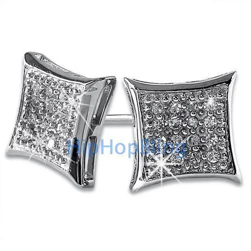 Earrings For High Impact-Kite 32 Stones Bling Bling CZ Micro Pave Earrings .925 Silver