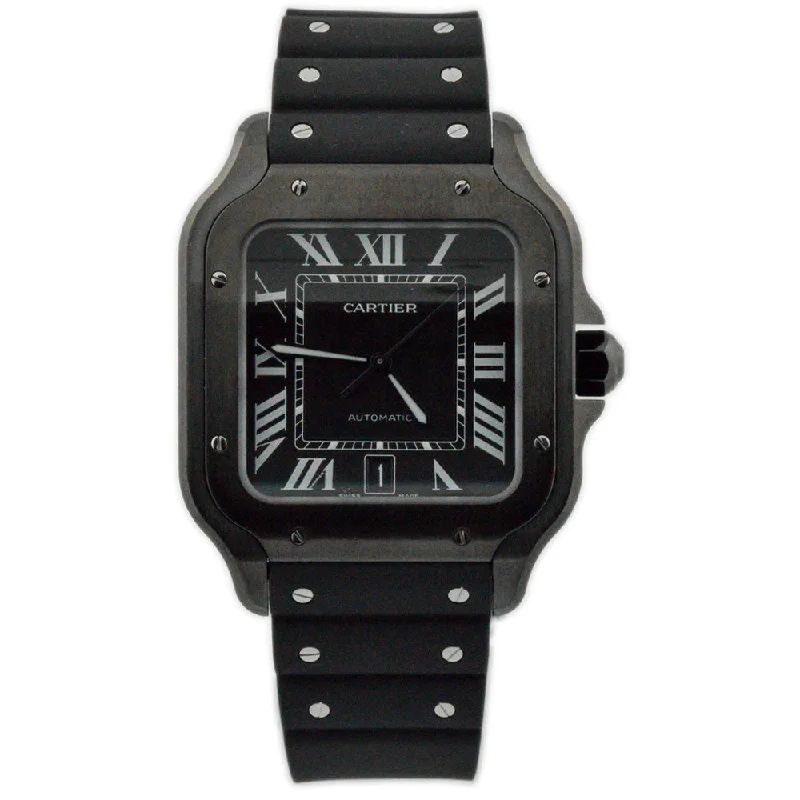 Watches With Wave Patterns-Watches With Fun Patterns-Cartier Santos 40mm Black Dial Watch Ref# WSSA0039