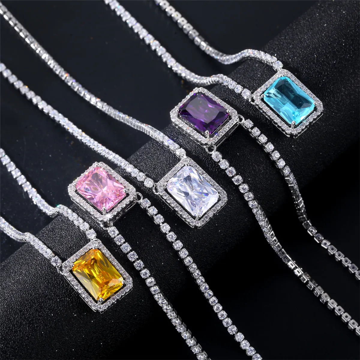 Necklaces For Toe Rings-Casual Vintage Style Shiny Rectangle Copper Plating Inlay Zircon White Gold Plated Pendant Necklace