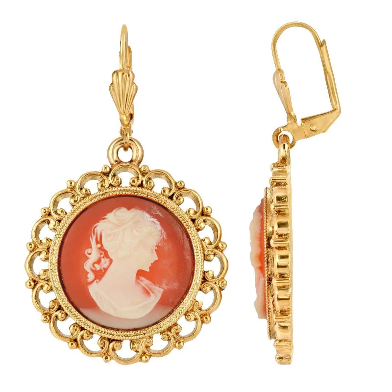 Earrings For Sunny Glow-1928 Jewelry Intricate Round Cameo Drop Earrings