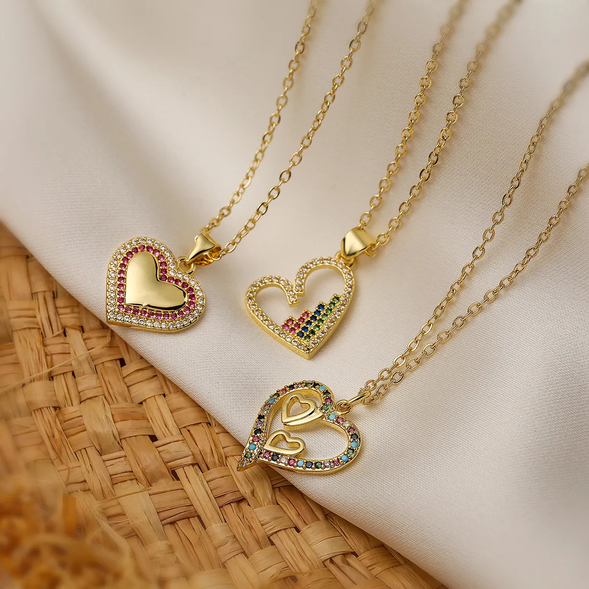 Necklaces Keep Tips-Elegant Lady Heart Shape Copper Plating Inlay Zircon 18k Gold Plated Pendant Necklace