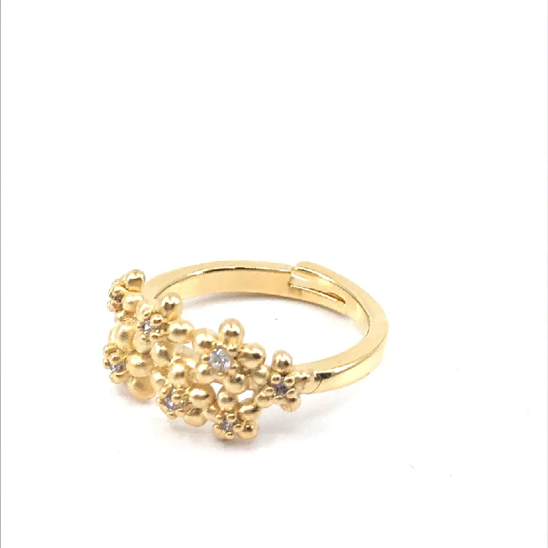 Rings For Dynamic Days-Gold Plated Flowers CZ Ring