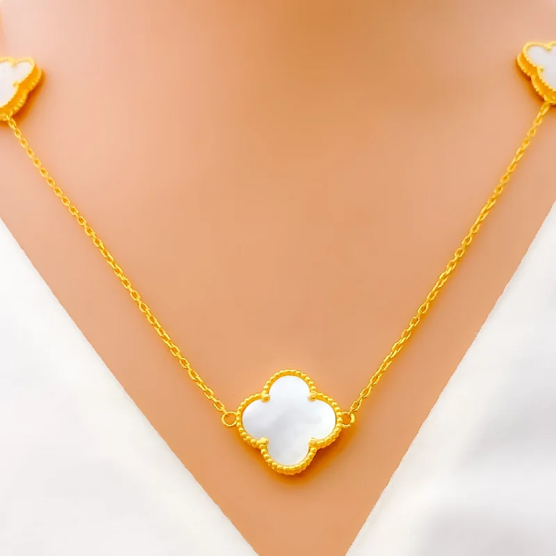 Necklaces For Tea Dates-Classic 5-Piece White Clover 21k Gold Necklace Set