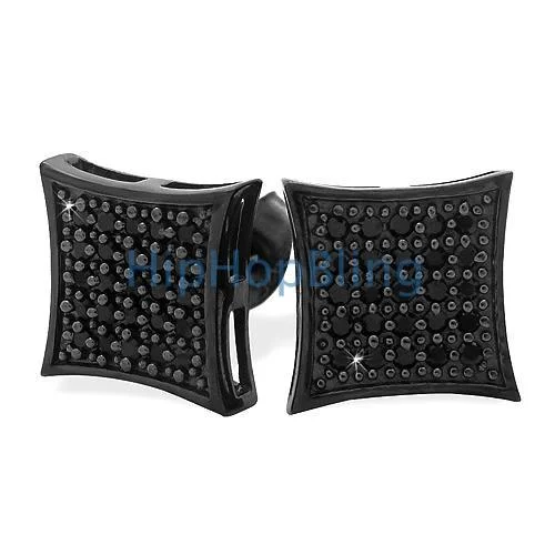 Earrings For Soft Cheeks-All Black Medium Kite Silver CZ Micro Pave Iced Out Earrings