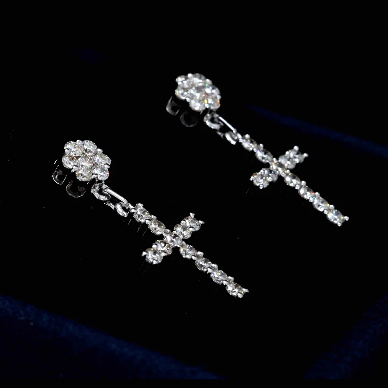 Trim Earrings For Class-Cluster Dangling Cross Diamond Earrings Solid 14K Gold