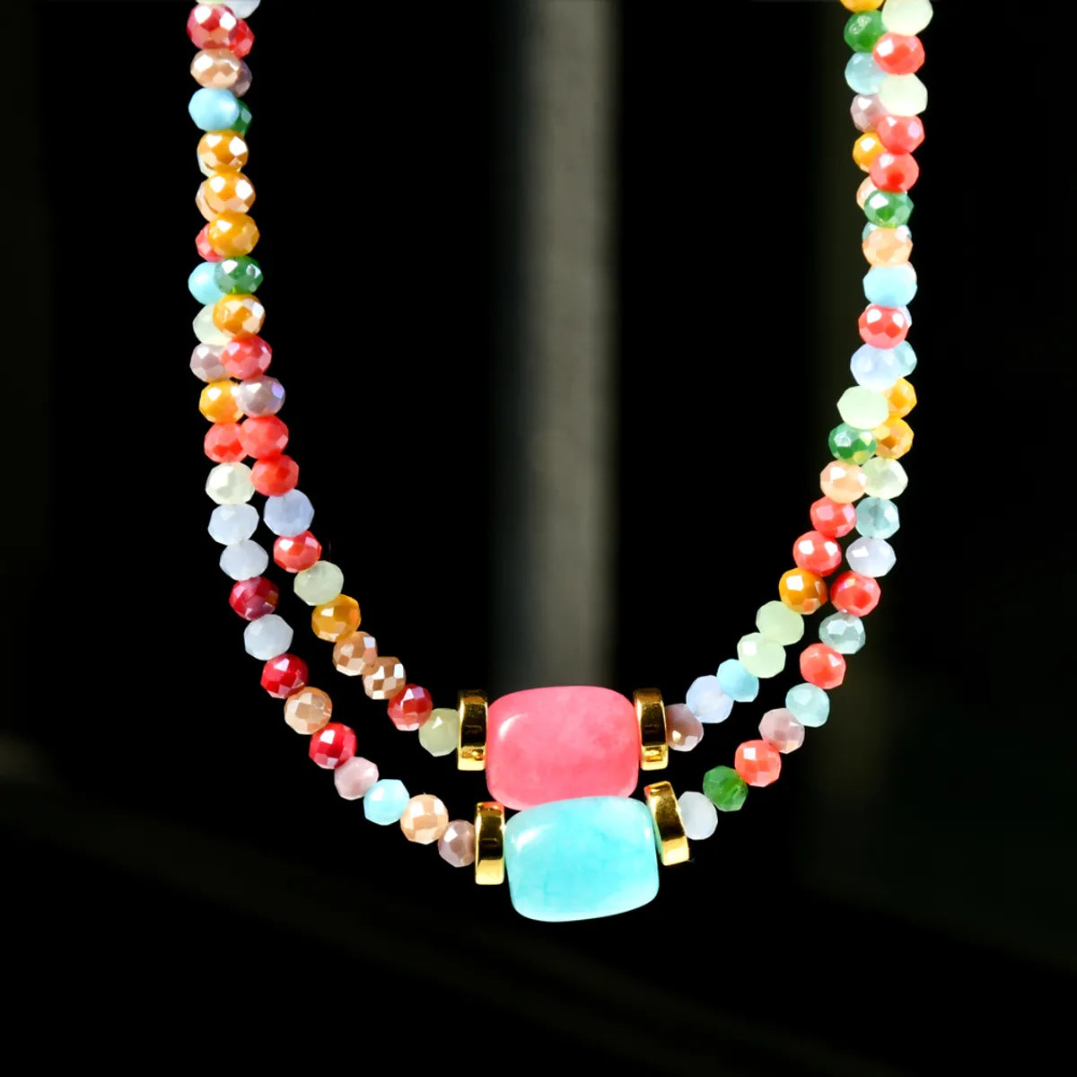 Necklaces For Loud Glow-Casual Vacation Colorful Stainless Steel Artificial Crystal Beaded Handmade Plating Gold Plated Necklace