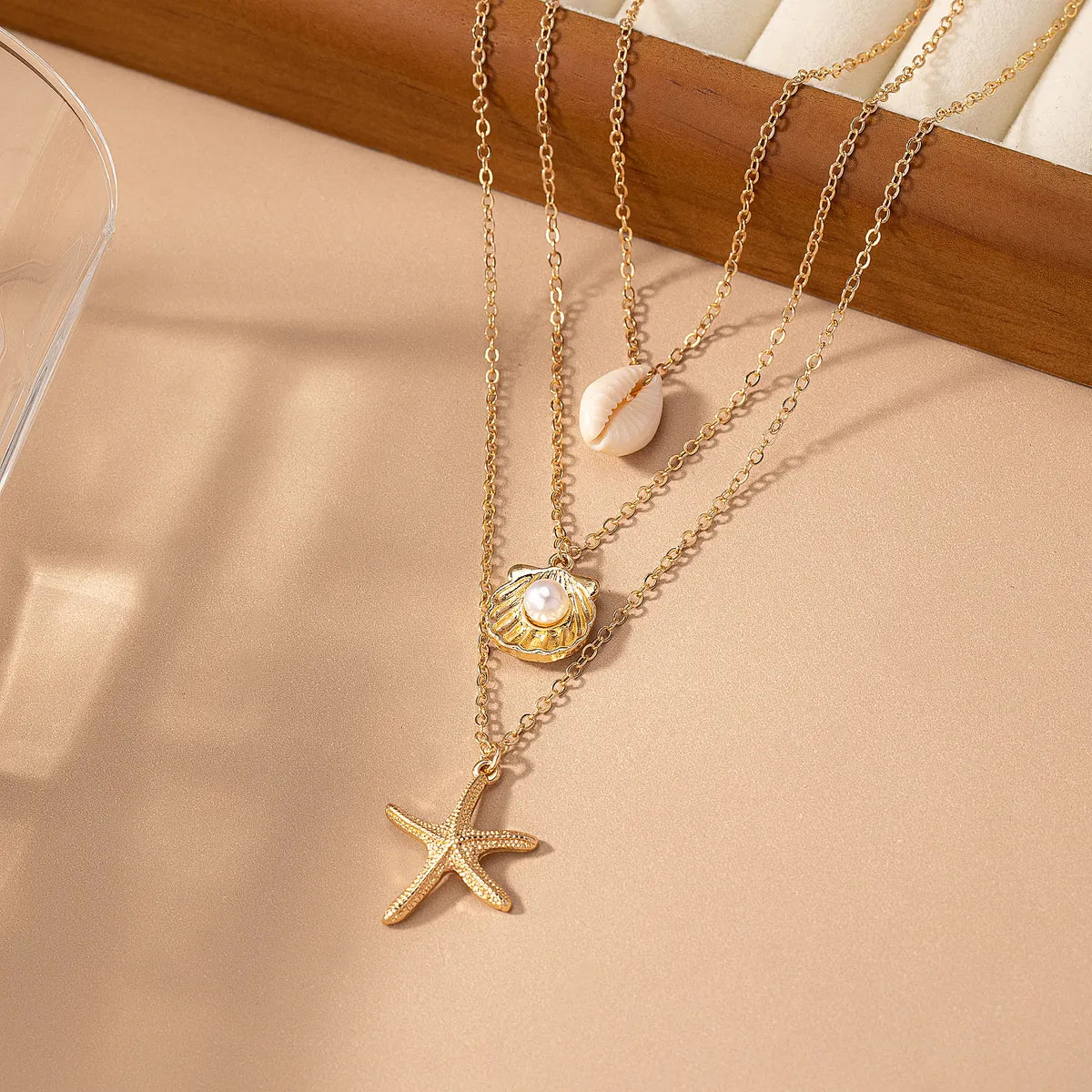 Necklaces For Soft Necks-Vacation Beach Starfish Shell Alloy Shell Women's Three Layer Necklace