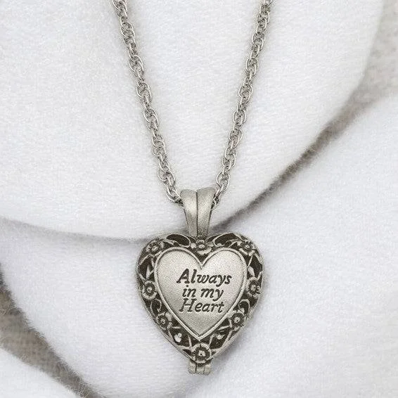 Best Airy Necklaces-ALWAYS IN MY HEART" Silver-tone Antiqued Heart Locket Memorial with Brass Ash Holder - 24-inch Necklace with Message Card