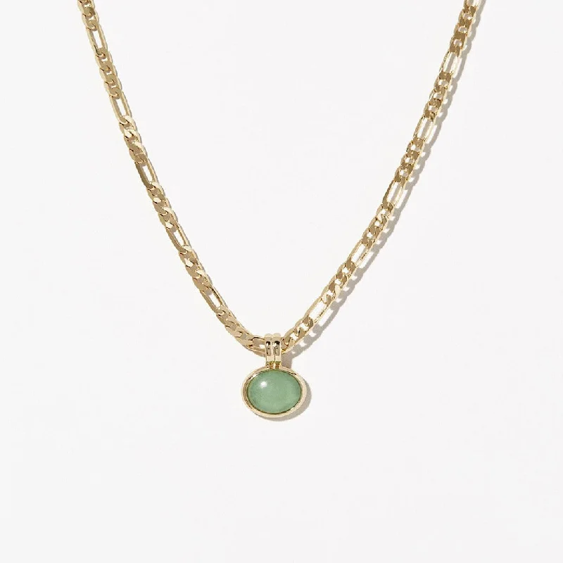 Necklaces Dust Tips-Small Design Sense Semi-precious Stone Green Aventurine Natural Stone Necklace Figaro Chain 18k Plating Titanium Steel Sweater Chain