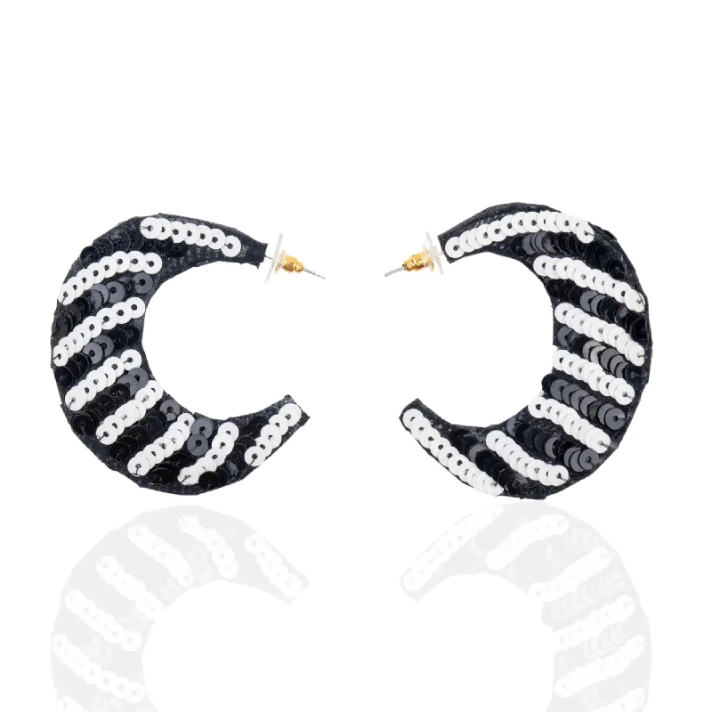 Earrings Fade Tips-Kiki B/W Sequin Hoops