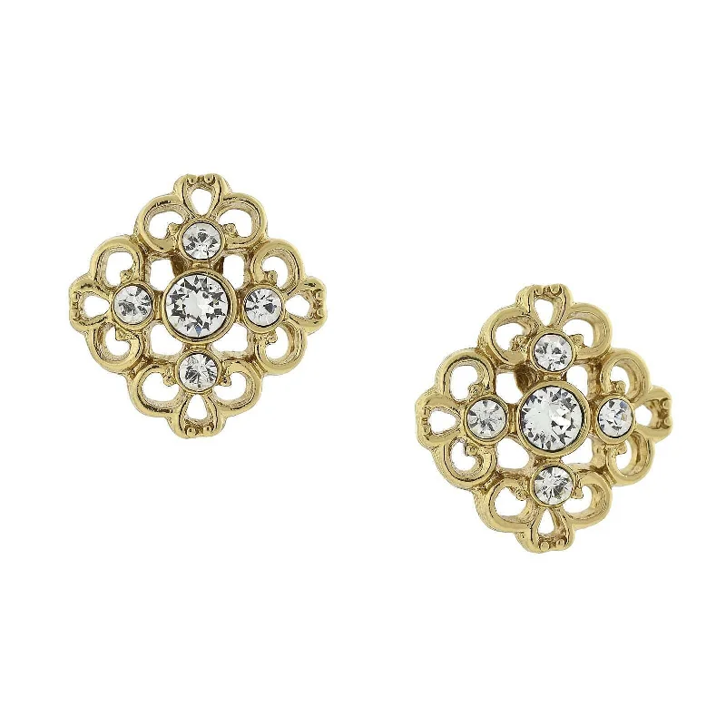 Best Retro Earrings-1928 Jewelry Crystal Accent Filigree Button Stud Earrings