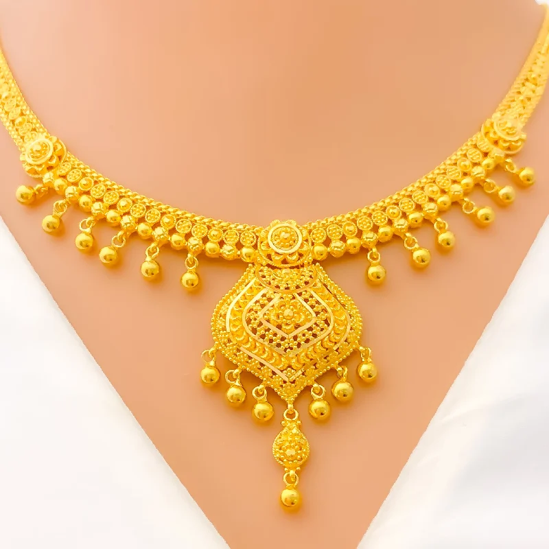 Necklaces With Whisper Strands-Captivating Tasseled Heirloom 22k Gold Necklace Set