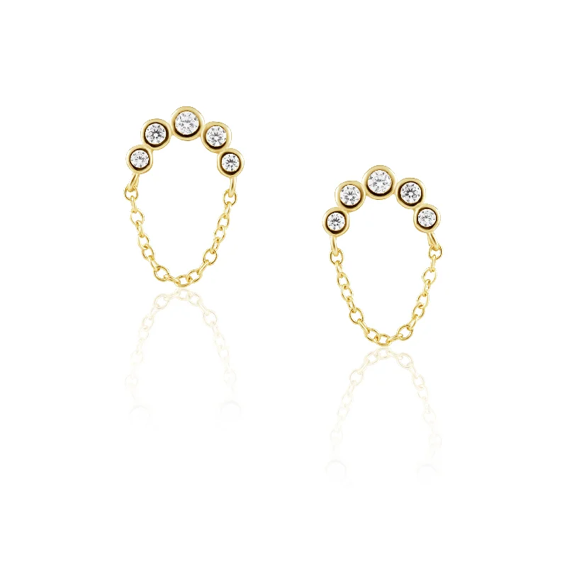 Earrings For Rush Hours-Crescent Chain CZ Studs