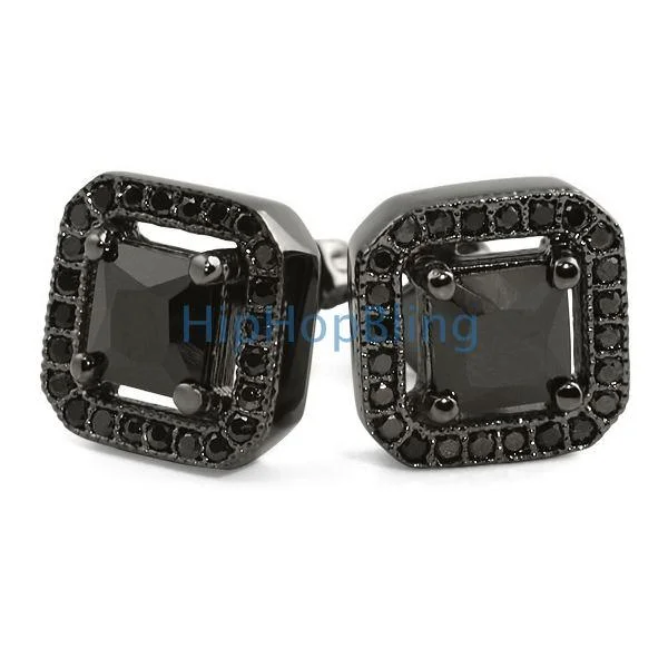 Earrings For Lone Wear-Black CZ Princess Ice Island Bling Bling Earrings