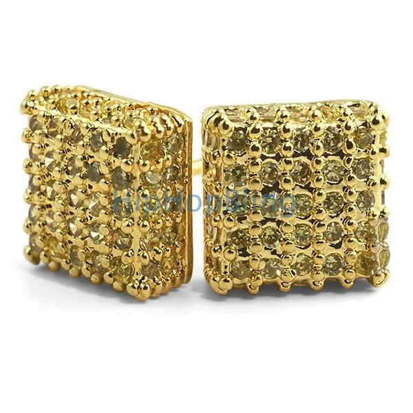 Earrings Surety Info-Large 3D Box Lemonade CZ Iced Out Earrings