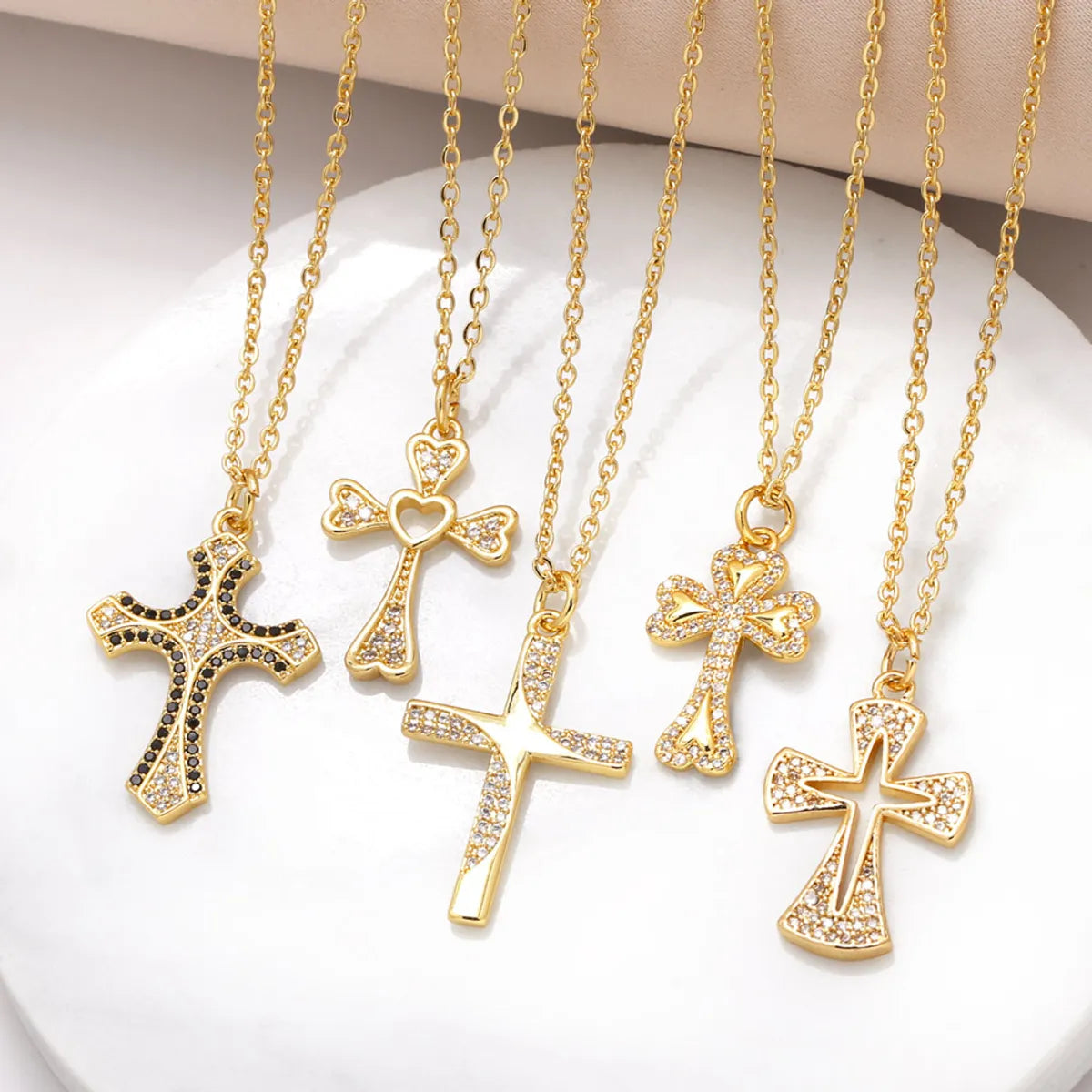 Necklaces With Rich Shades-201 Stainless Steel Copper 18K Gold Plated Inlay Cross Zircon Pendant Necklace