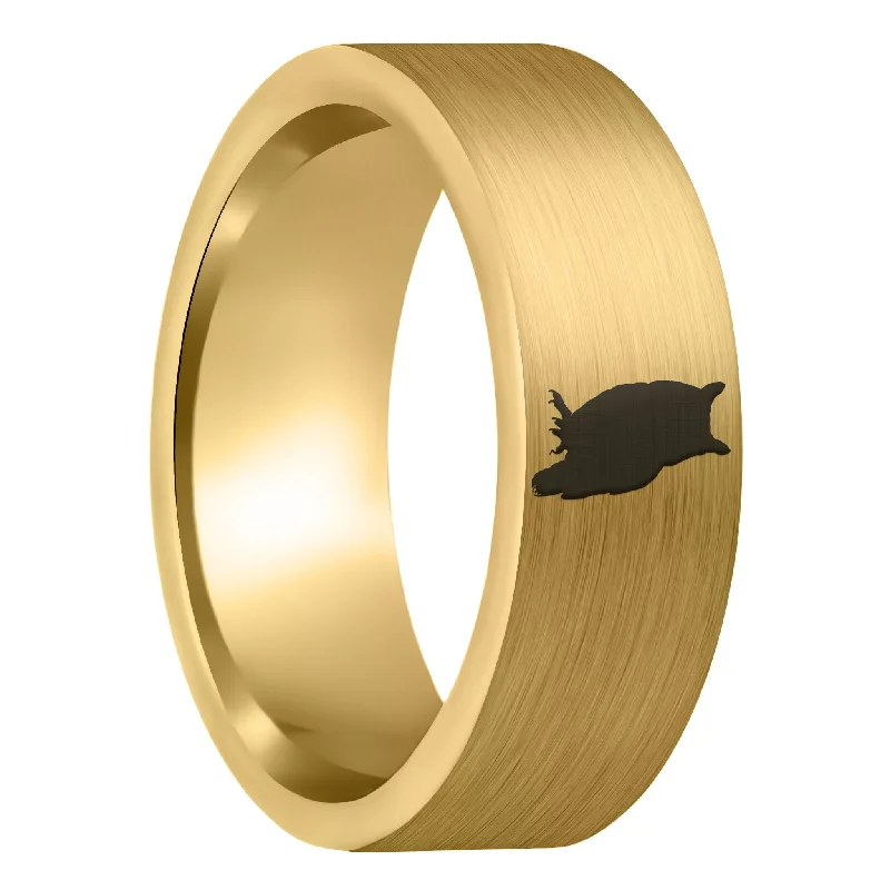 Rings For Slender Joints-Owl Brushed Gold Tungsten Men's Wedding Band