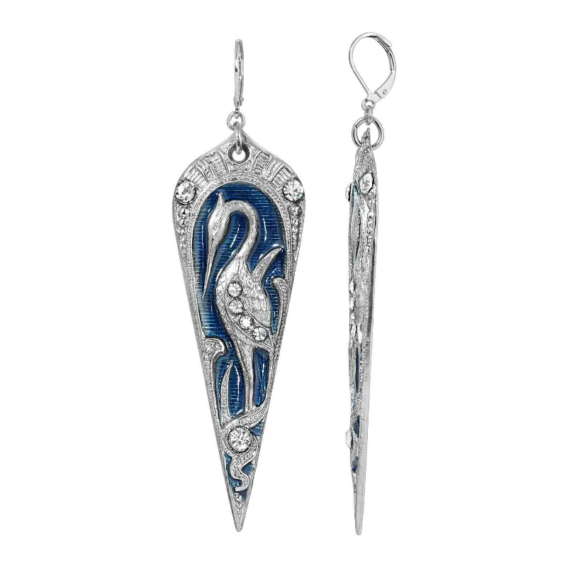 Fresh Glow Earrings-1928 Jewelry Deco Crane Blue Enamel Crystal Drop Earrings