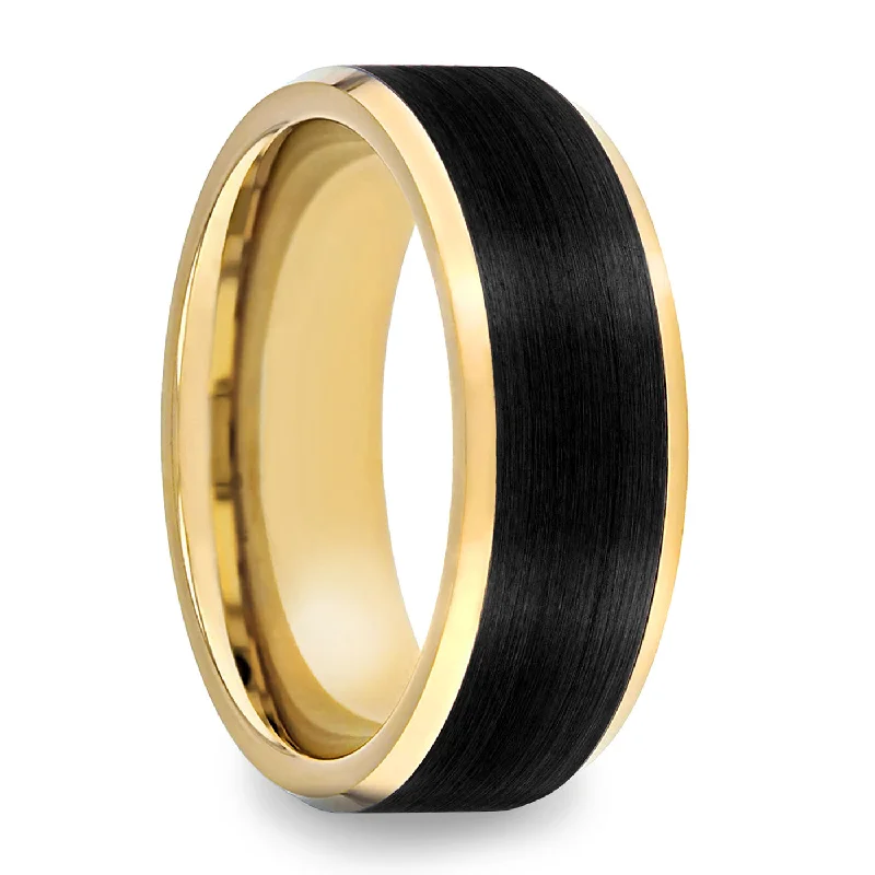 Mini Rings For Delicacy-Gold Plated Black Titanium Men's Wedding Band