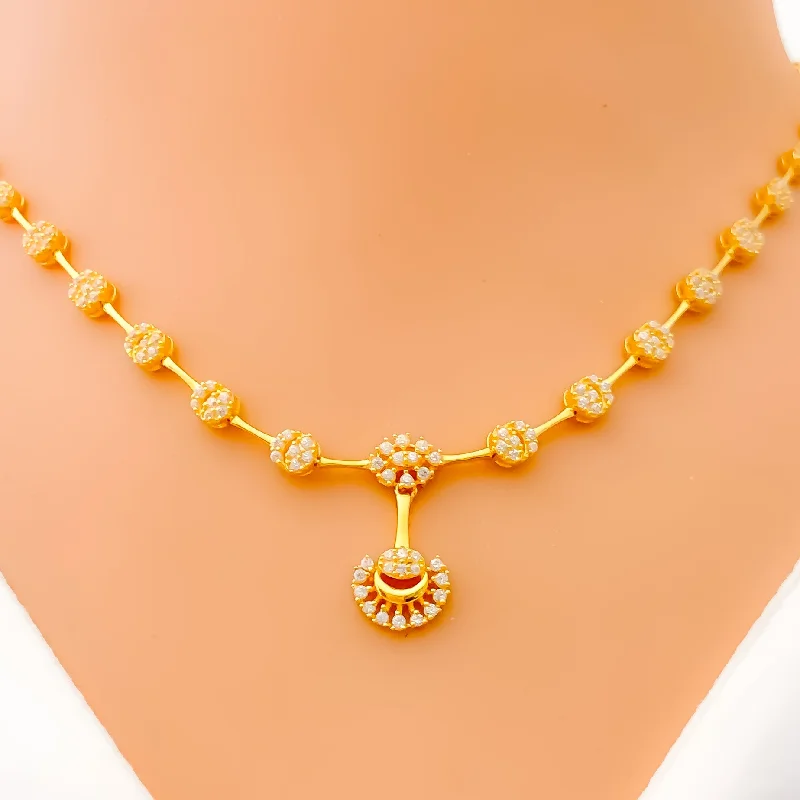 Necklaces Make Reviews-Gleaming Lustrous Floral 22k Gold CZ Necklace Set