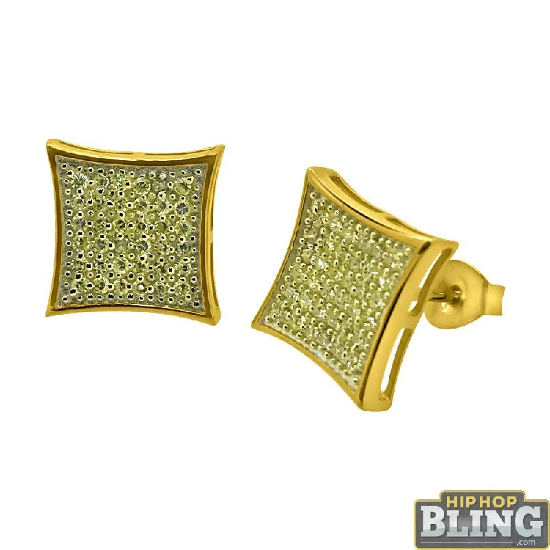 Earrings Beam Test-Canary CZ Gold Large Kite Hip Hop Earrings