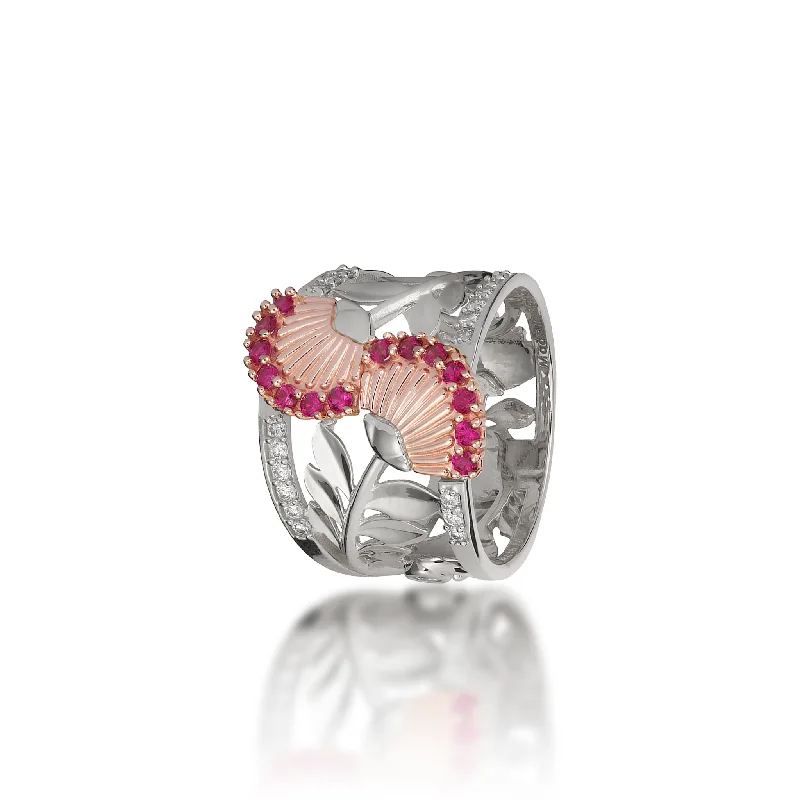 Rings For Spotlight Glam-ʻŌhiʻa Lehua Ruby Ring in Two Tone Gold with Diamonds