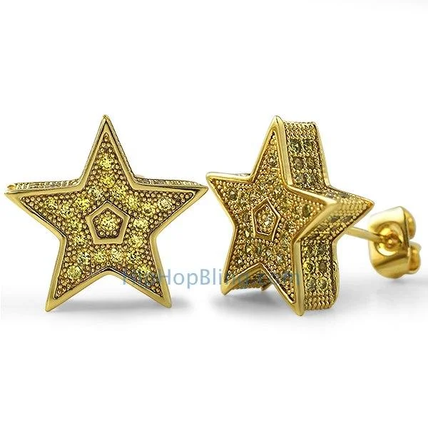 Earrings For Festive Gatherings-3D Star Jumbo Lemonade CZ Bling Bling Earrings