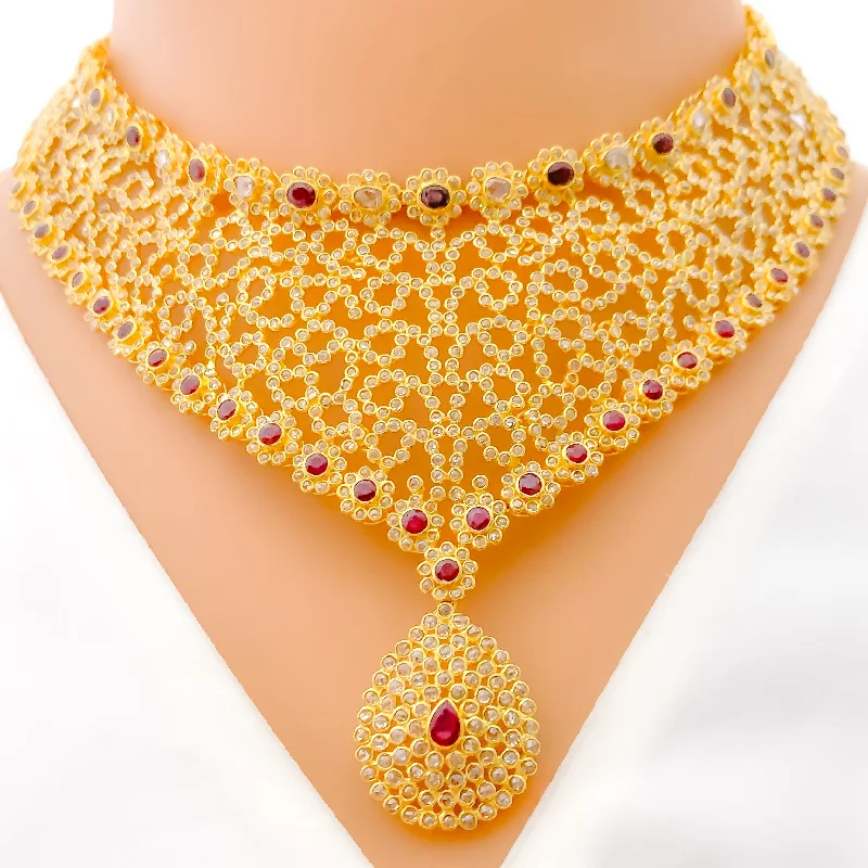 Best Take Necklaces-Fascinating Curved Motif 22k Gold Polki Necklace Set