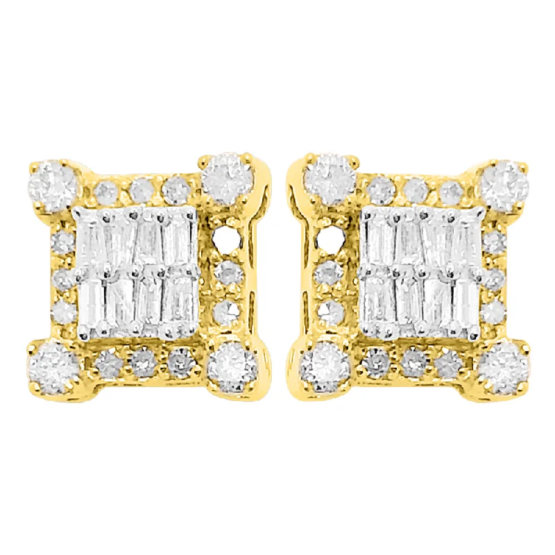 Neat Earrings For Sleek-Prong Box Baguette Diamond Earrings .37cttw 10K Yellow Gold