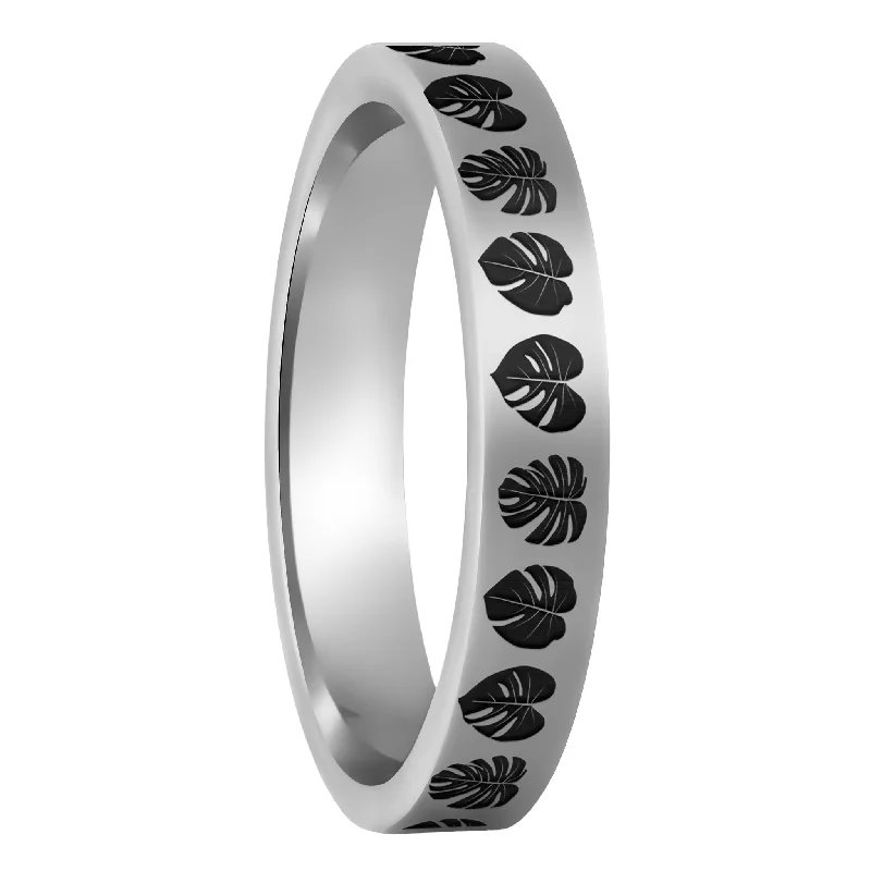 Best Grounded Rings-Monsterra Leaves Tungsten Women's Wedding Band