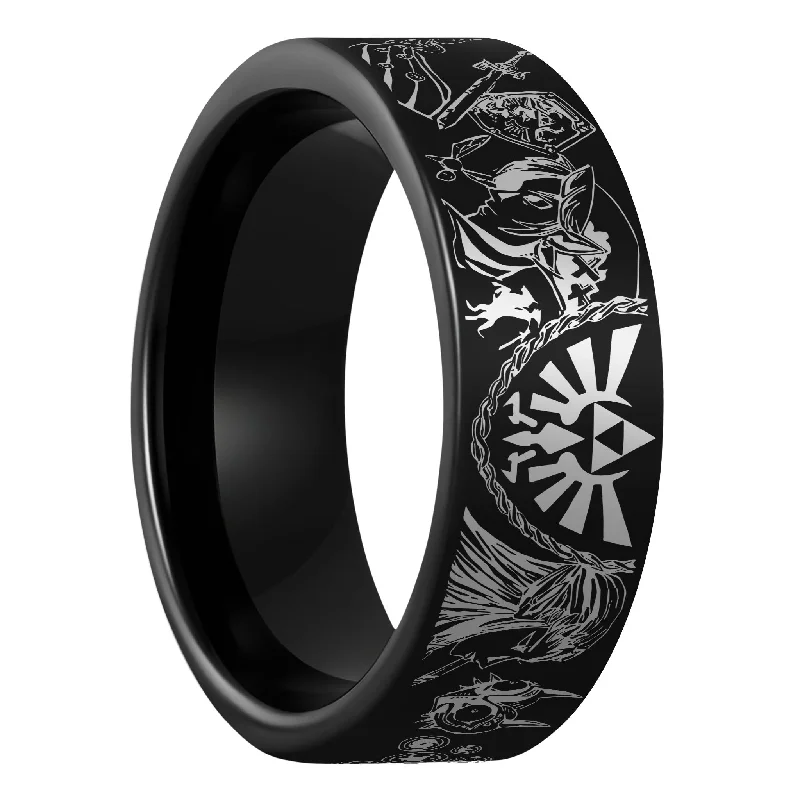 Rings For Study Sessions-Legend of Zelda Black Tungsten Men's Wedding Band