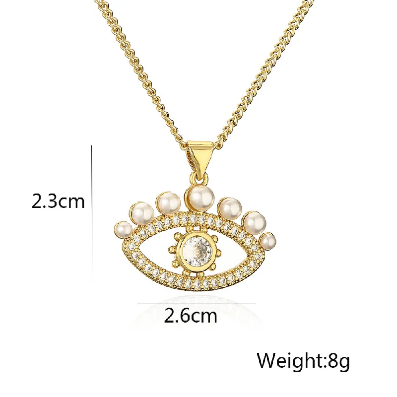 Necklaces For Wet Shine-Streetwear Devil's Eye Copper Plating Inlay Artificial Pearls Zircon 18k Gold Plated Pendant Necklace