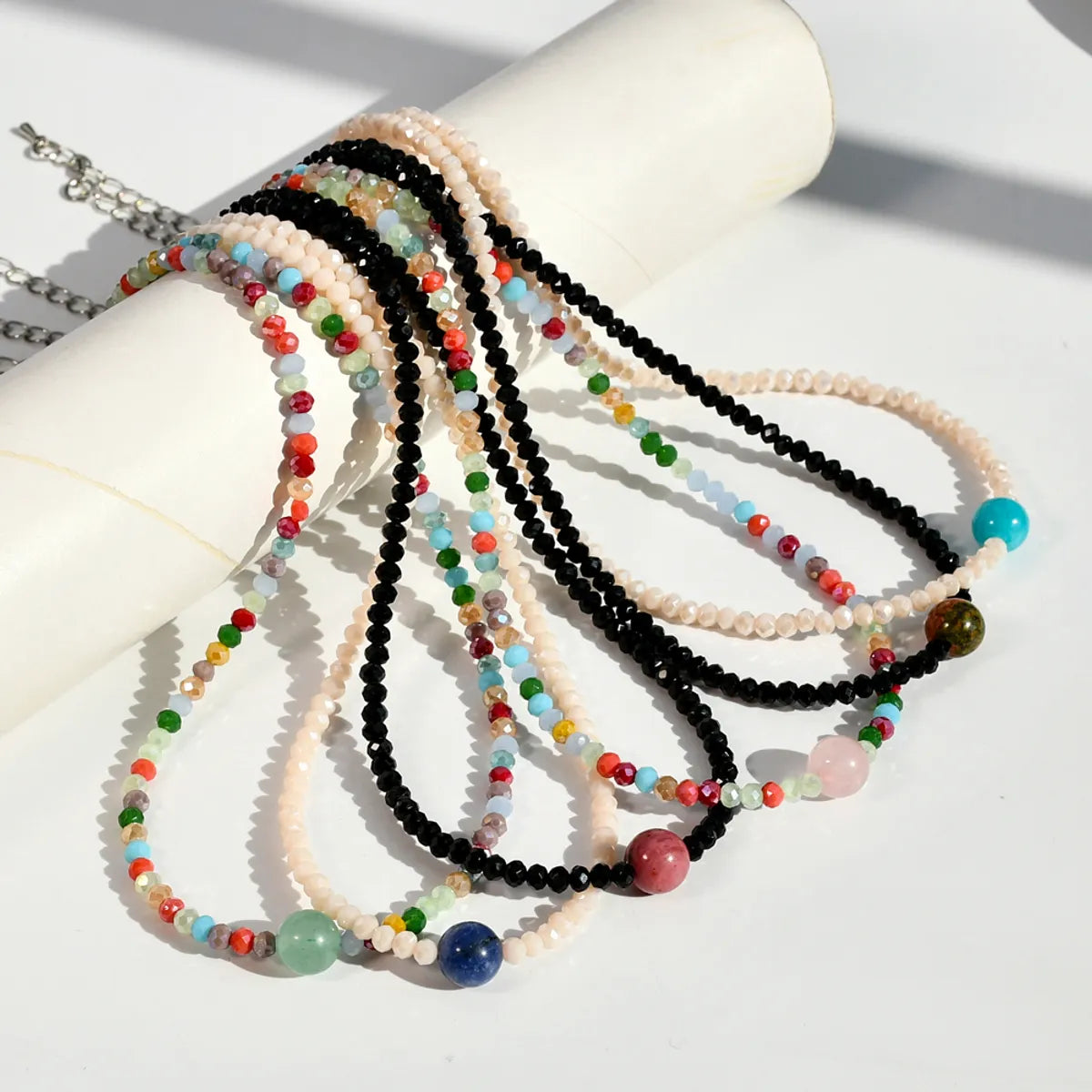 Necklaces With Dangle Drops-Handmade Color Block Stainless Steel Artificial Gemstones Artificial Crystal Beaded Plating Silver Plated Necklace