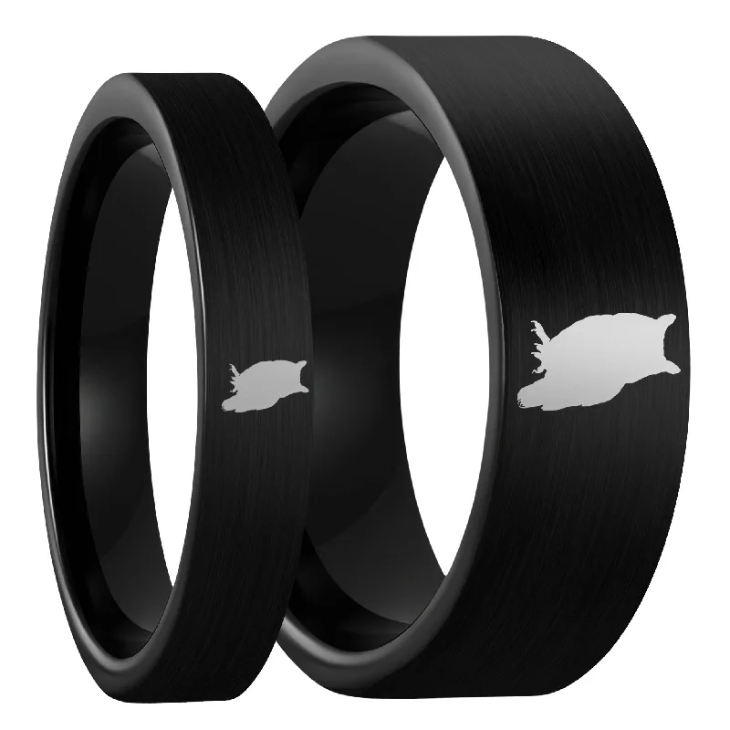 Rings For Novice Fingers-Owl Brushed Black Tungsten Couple's Matching Wedding Band Set