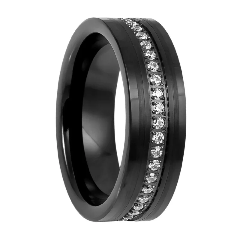 Premium Rings For Craft-Eternity Cubic Zirconia Black Tungsten Men's Wedding Band