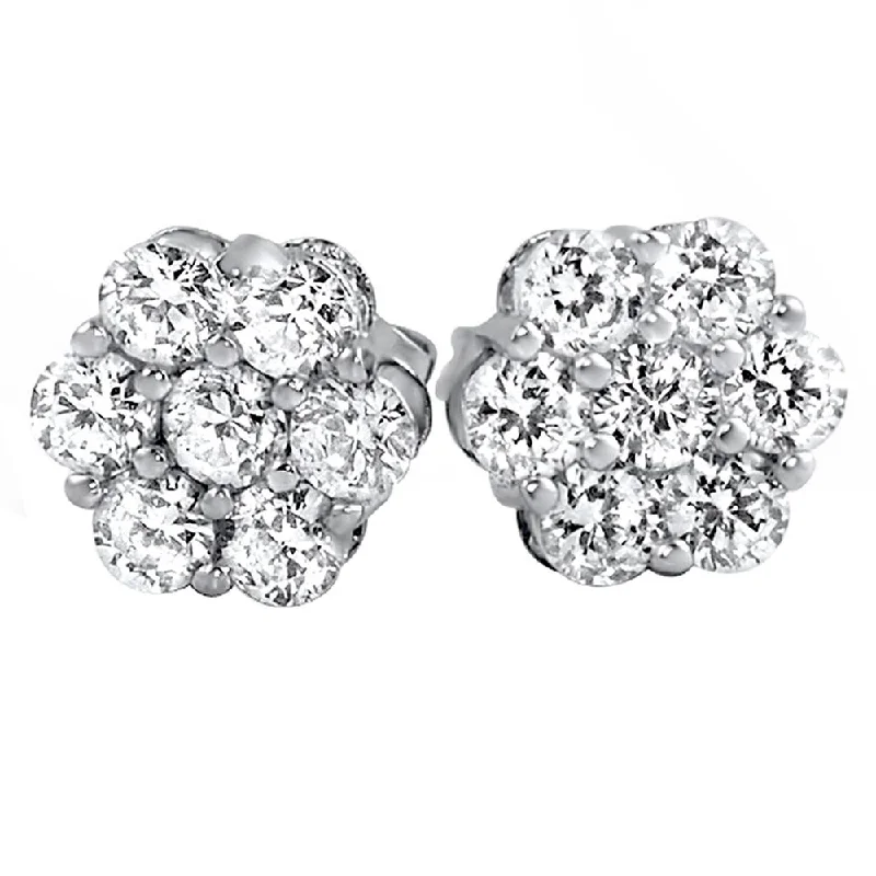 Earrings For Lounge Looks-Cluster VVS Moissanite Earrings .925 Sterling Silver