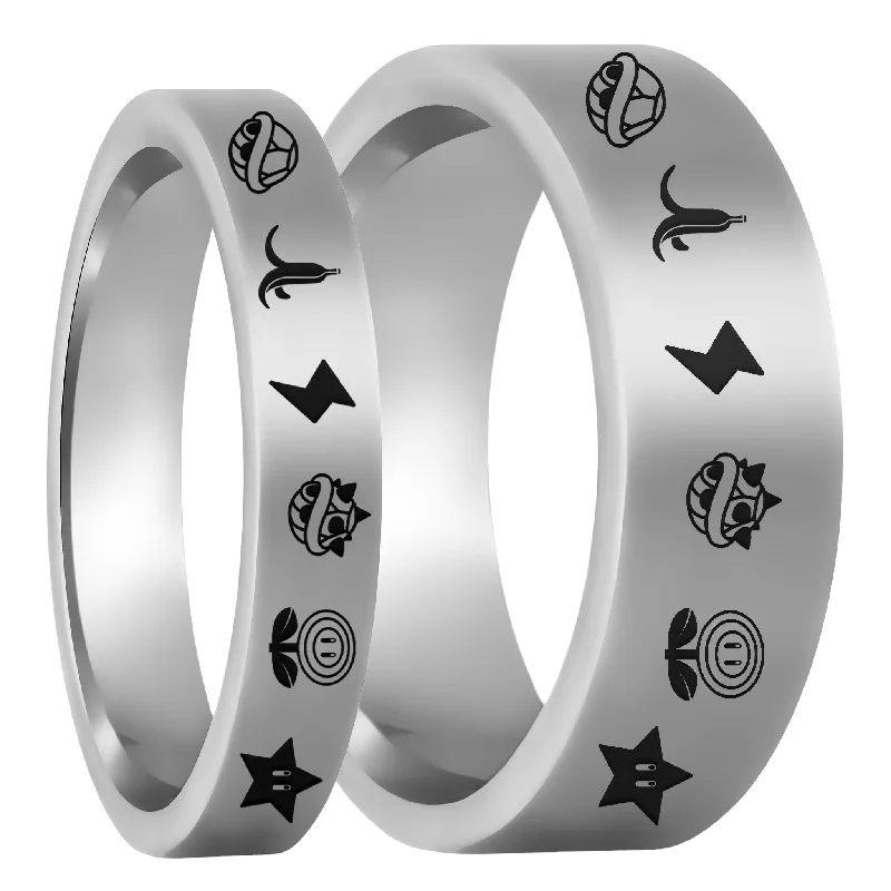 Rings For Lone Moments-Mario Kart Items Tungsten Couple's Matching Wedding Band Set