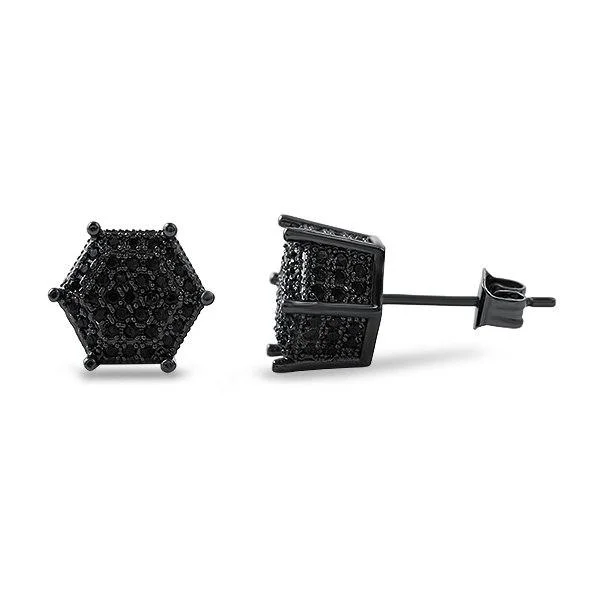 Earrings For Dim Hours-3D Pentagon Black CZ Hip Hop Earrings