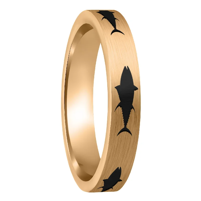 Rings Shimmer Hacks-Yellowfin Tuna Fish Brushed Rose Gold Tungsten Women's Wedding Band