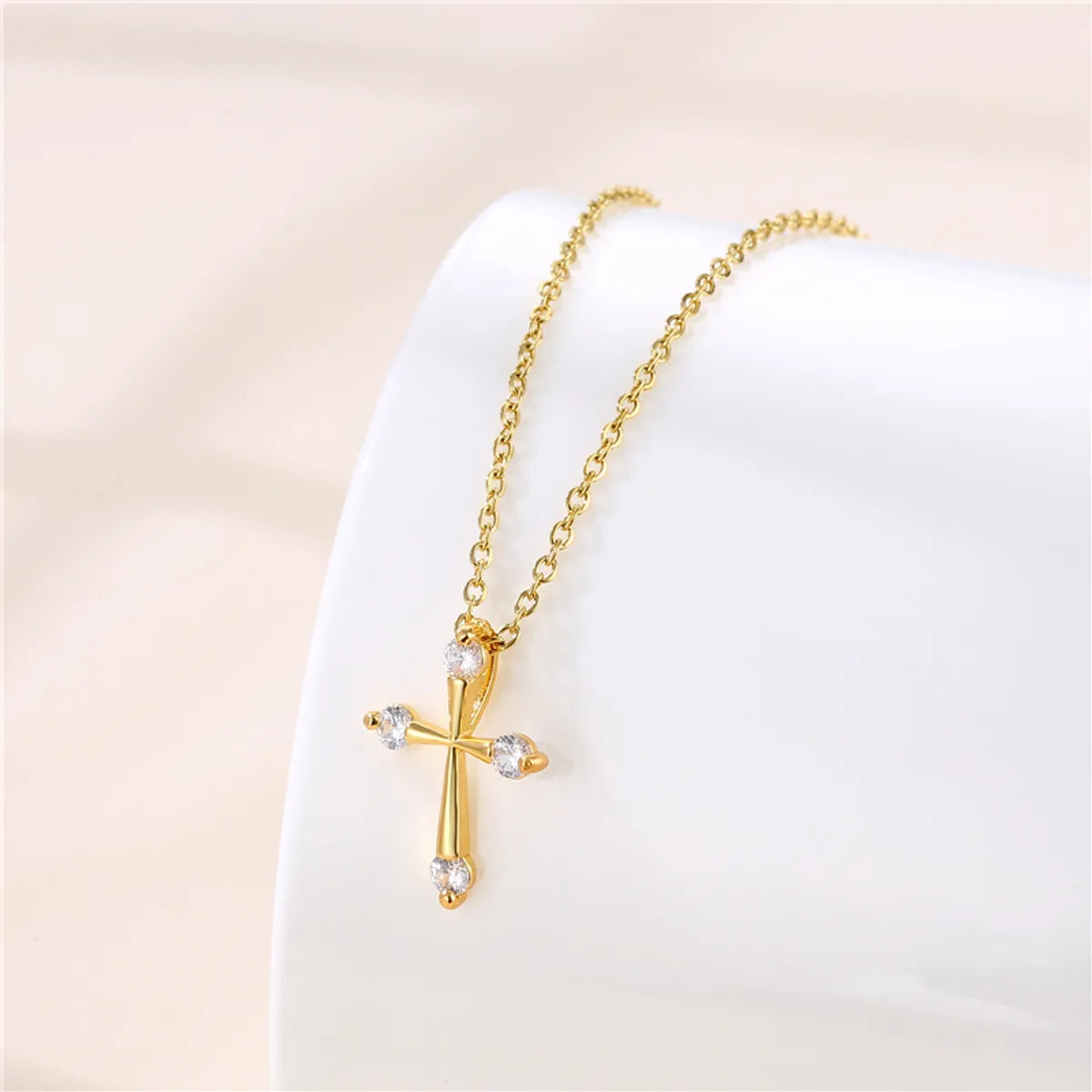 Extra Fine Necklaces-1 Piece Fashion Cross Stainless Steel Titanium Steel Plating Inlay Zircon Pendant Necklace