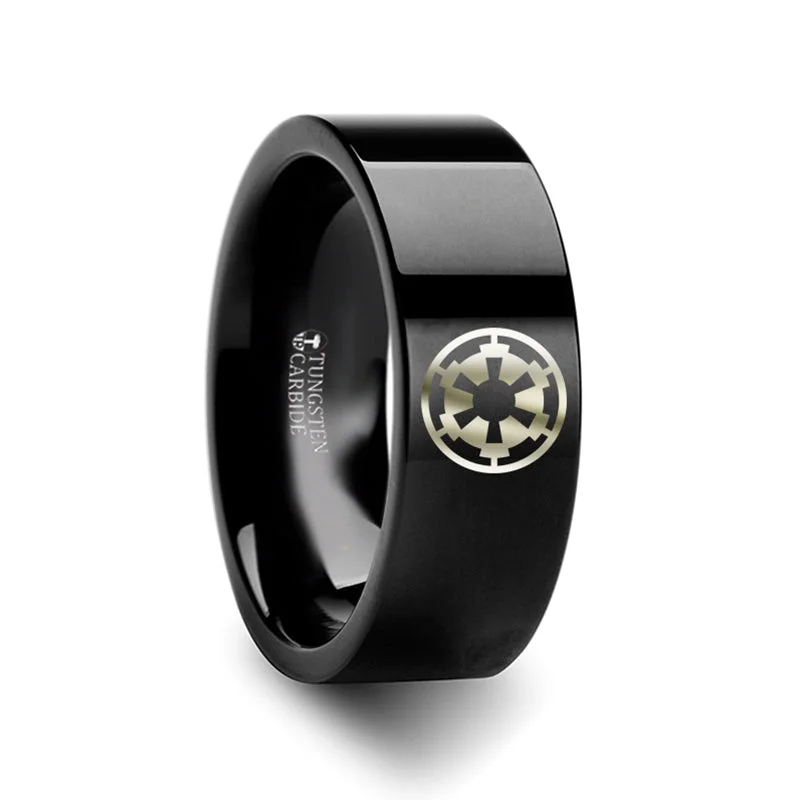 Rings Assurance Details-Star Wars Sith Imperial Emblem Black Tungsten Wedding Band