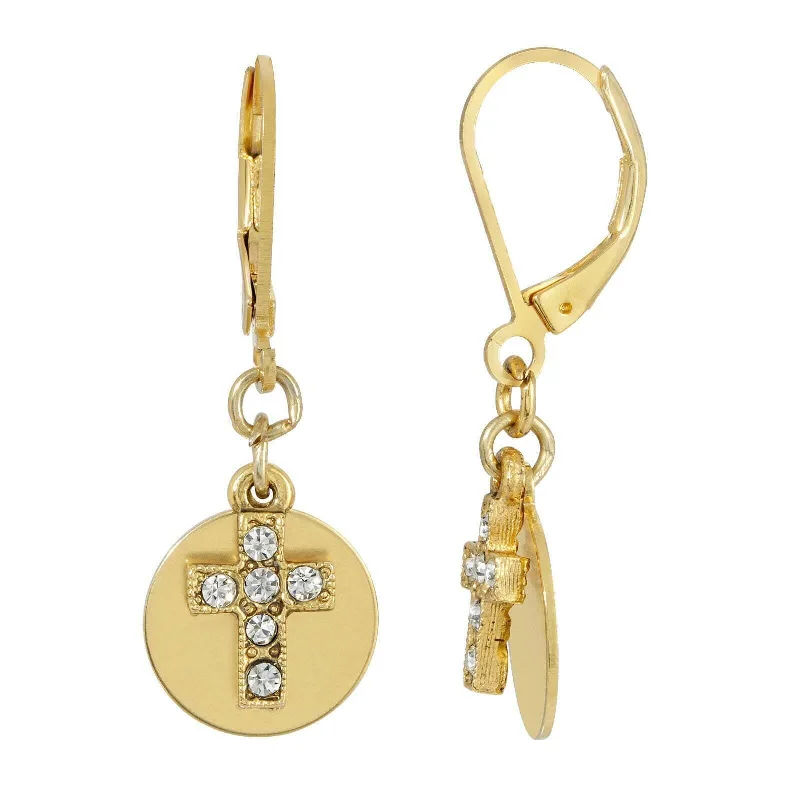 Best Wear Earrings-Symbols Of Faith Crystal Cross With Round Disc Earrings