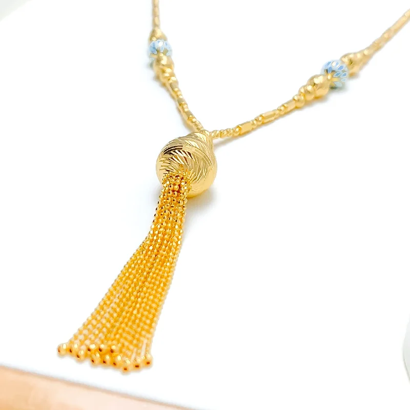 Necklaces For Stage Nights-Exquisite Faceted 21k Gold Long Necklace Set