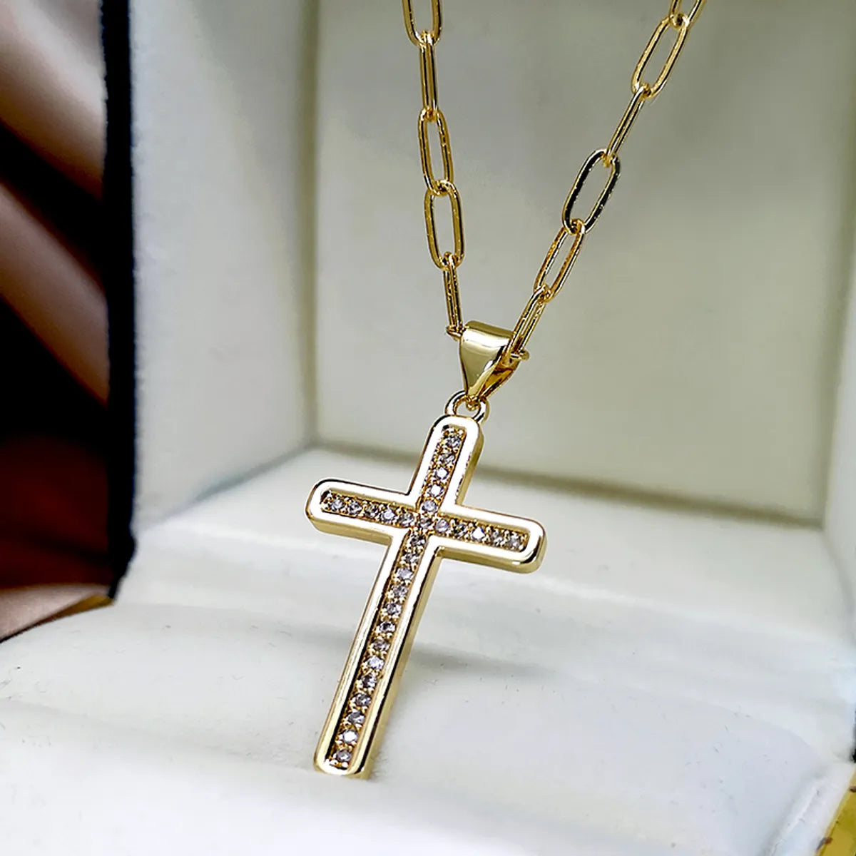 Necklaces For Scoop Cuts-Wholesale Jewelry Punk Cross Metal Zircon Gold Plated Pendant Necklace