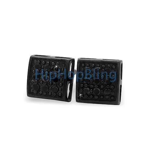 Earrings Cure Tips-All Black SM Puffed Box CZ Micro Pave Earrings .925 Silver