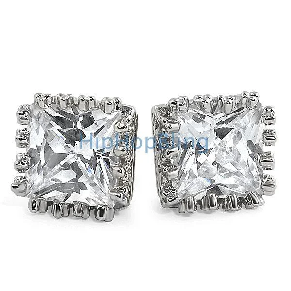 Best Get Earrings-Bling Crown Princess Cut CZ Earrings