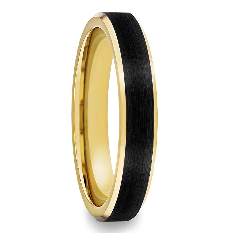 Rings For Opulent Affairs-Gold Tungsten Women's Wedding Band with Black Center