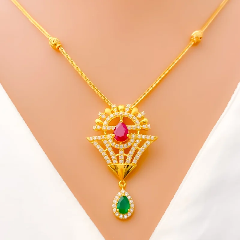 Necklaces For Mild Flair-Impeccable Rich 22k Gold CZ Necklace Set