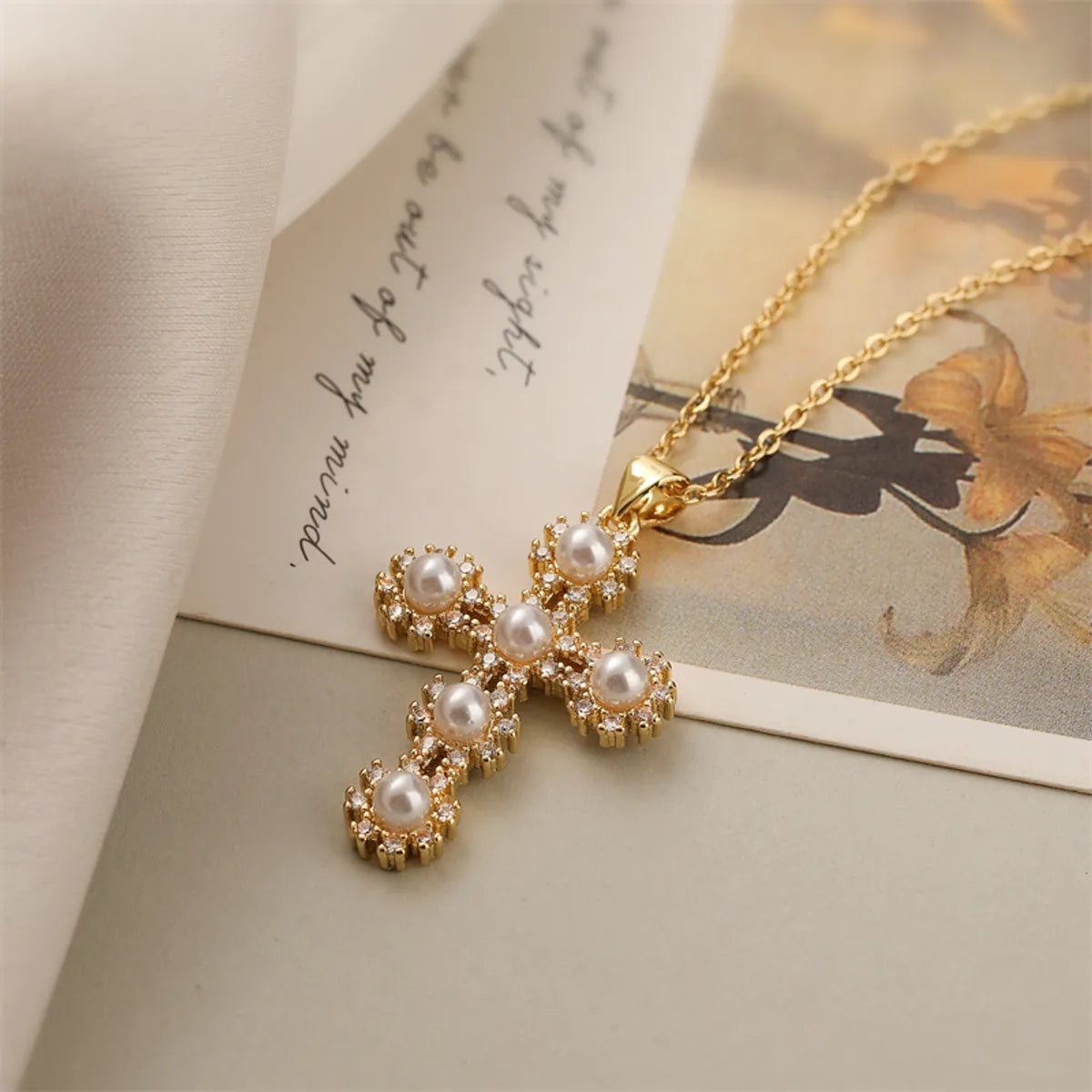 Necklaces Stay Rating-Copper Simple Style Plating Inlay Cross Zircon Pendant Necklace