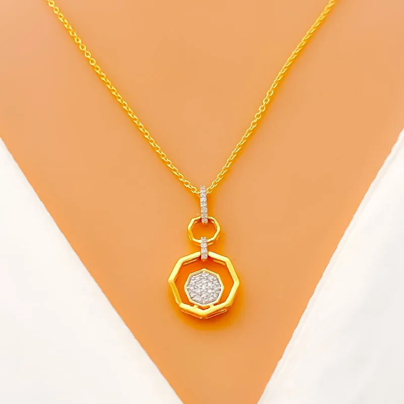 Necklaces Buff Routine-Glamorous Octagonal Diamond + 18k Gold Necklace Set